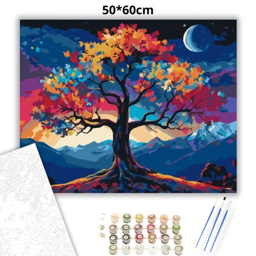 Álomszerű színes fa - számfestő készlet - Számfestő.hu - 50×60cm - Keretre feszítve