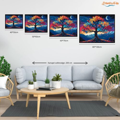 Álomszerű színes fa - számfestő készlet - Számfestő.hu - 50×60cm - Keret nélkül