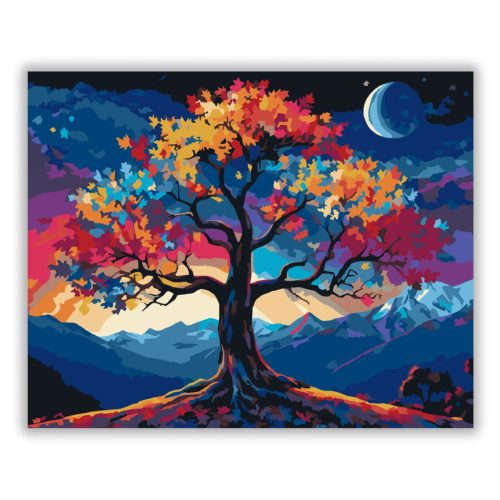 Álomszerű színes fa - számfestő készlet - Számfestő.hu - 50×60cm - Keretre feszítve