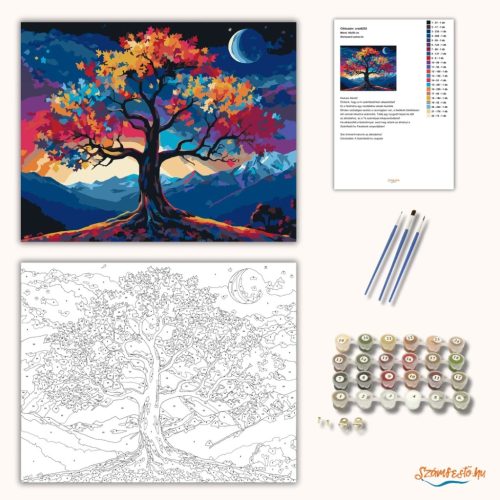 Álomszerű színes fa - számfestő készlet - Számfestő.hu - 60×70cm - Keret nélkül