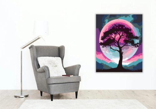 Magányos fa sziluettje - számfestő készlet - Számfestő.hu - 50×60cm - Keret nélkül