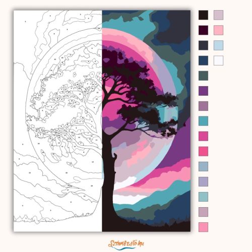 Magányos fa sziluettje - számfestő készlet - Számfestő.hu - 80×100cm - Keret nélkül