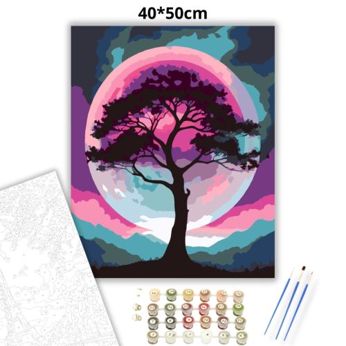 Magányos fa sziluettje - számfestő készlet - Számfestő.hu - 40×50cm - Keret nélkül