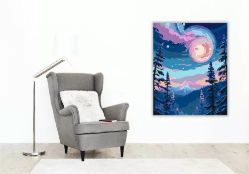 Mesés holdkorong - számfestő készlet - Számfestő.hu - 40×50cm - Keret nélkül