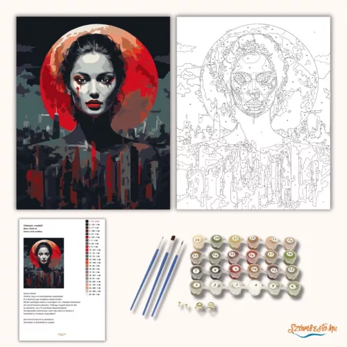 Drámai vörös holdfény - számfestő készlet - Számfestő.hu - 50×60cm - Keretre feszítve