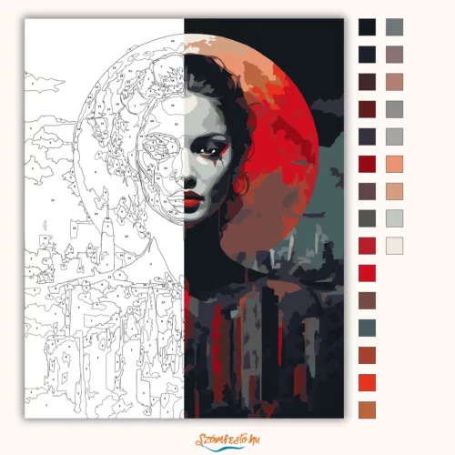 Drámai vörös holdfény - számfestő készlet - Számfestő.hu - 50×60cm - Keretre feszítve