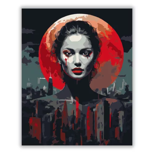 Drámai vörös holdfény - számfestő készlet - Számfestő.hu - 60×70cm - Keret nélkül