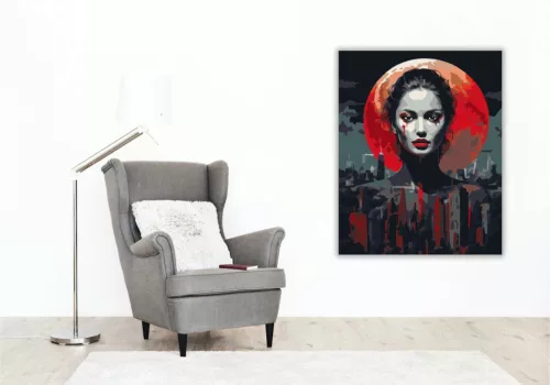 Drámai vörös holdfény - számfestő készlet - Számfestő.hu - 60×70cm - Keretre feszítve