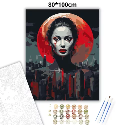 Drámai vörös holdfény - számfestő készlet - Számfestő.hu - 80×100cm - Keretre feszítve