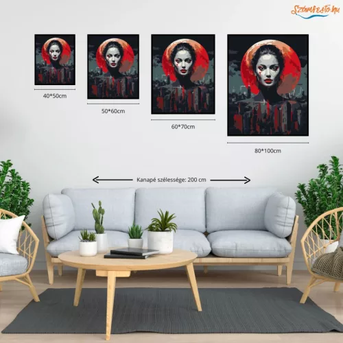 Drámai vörös holdfény - számfestő készlet - Számfestő.hu - 80×100cm - Keretre feszítve