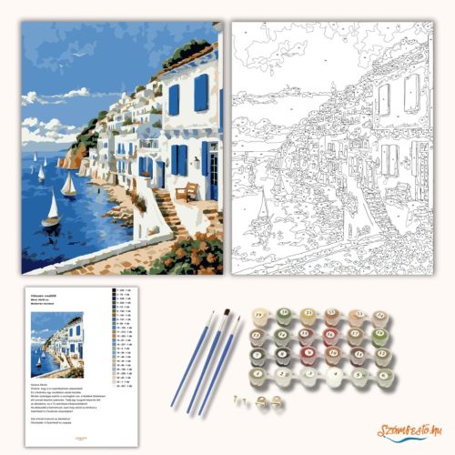 Mediterrán vitorlások - számfestő készlet - Számfestő.hu - 60×70cm - Keretre feszítve