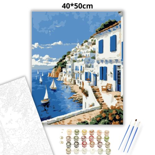 Mediterrán vitorlások - számfestő készlet - Számfestő.hu - 40×50cm - Keretre feszítve