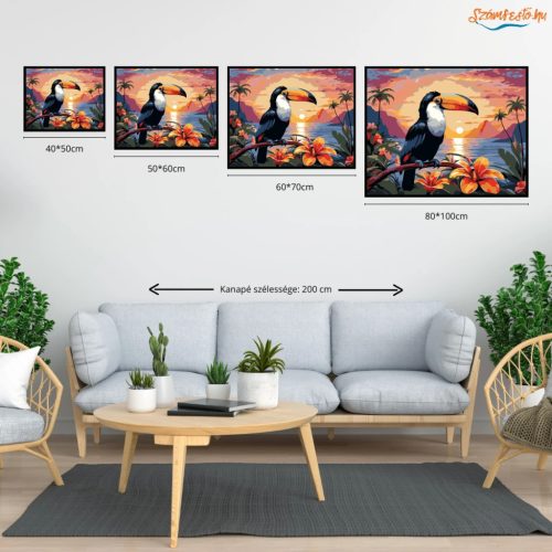 Naplementés tukán - számfestő készlet - Számfestő.hu - 50×60cm - Keret nélkül