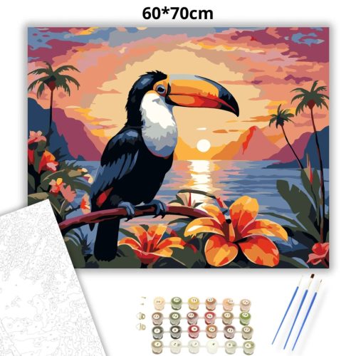 Naplementés tukán - számfestő készlet - Számfestő.hu - 60×70cm - Keret nélkül
