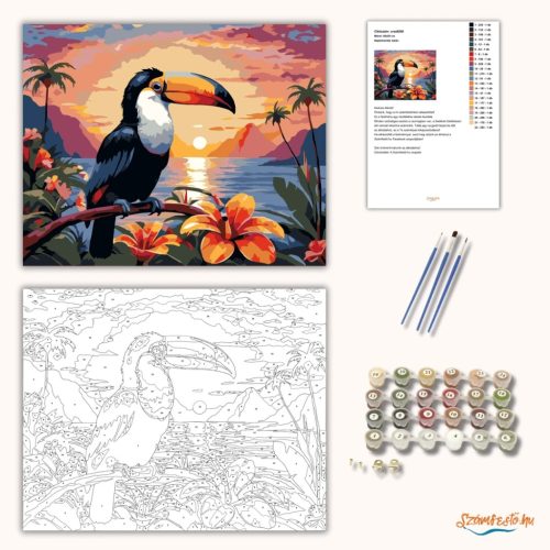 Naplementés tukán - számfestő készlet - Számfestő.hu - 40×50cm - Keret nélkül