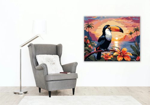 Naplementés tukán - számfestő készlet - Számfestő.hu - 40×50cm - Keret nélkül