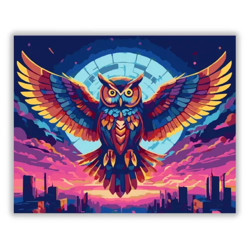 Futurisztikus színes bagoly - számfestő készlet - Számfestő.hu - 50×60cm - Keretre feszítve