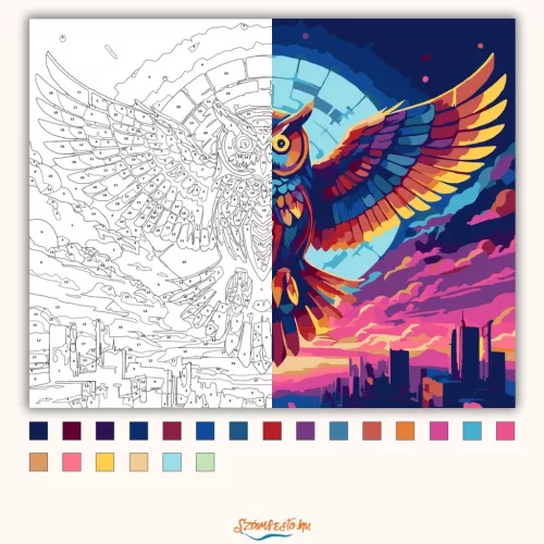 Futurisztikus színes bagoly - számfestő készlet - Számfestő.hu - 80×100cm - Keret nélkül