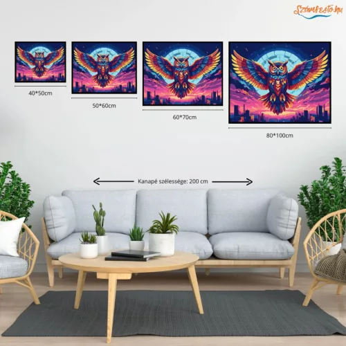 Futurisztikus színes bagoly - számfestő készlet - Számfestő.hu - 80×100cm - Keret nélkül