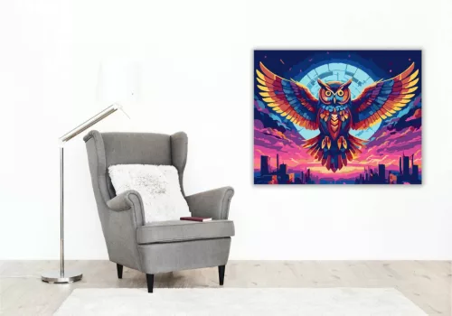 Futurisztikus színes bagoly - számfestő készlet - Számfestő.hu - 80×100cm - Keretre feszítve