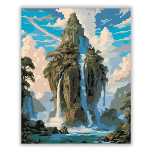 Felhők feletti vízesések - számfestő készlet - Számfestő.hu - 80×100cm - Keretre feszítve