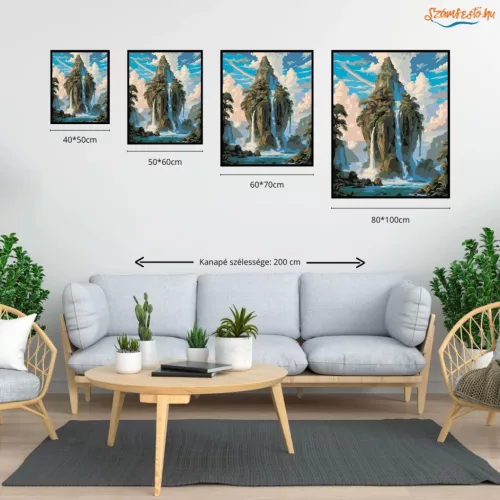 Felhők feletti vízesések - számfestő készlet - Számfestő.hu - 40×50cm - Keretre feszítve
