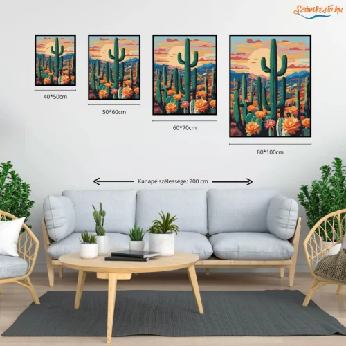 Virágzó kaktuszmező - számfestő készlet - Számfestő.hu - 60×70cm - Keretre feszítve