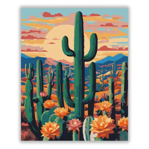 Virágzó kaktuszmező - számfestő készlet - Számfestő.hu - 60×70cm - Keret nélkül