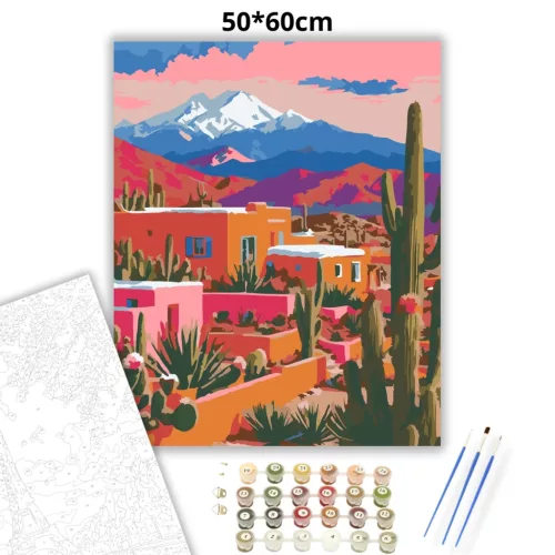 Aranyló vályogházak - számfestő készlet - Számfestő.hu - 50×60cm - Keret nélkül