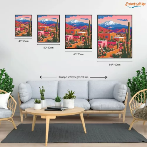 Aranyló vályogházak - számfestő készlet - Számfestő.hu - 60×70cm - Keretre feszítve