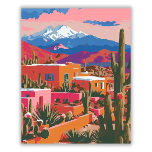 Aranyló vályogházak - számfestő készlet - Számfestő.hu - 60×70cm - Keret nélkül