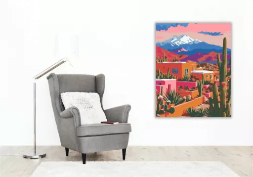 Aranyló vályogházak - számfestő készlet - Számfestő.hu - 80×100cm - Keretre feszítve