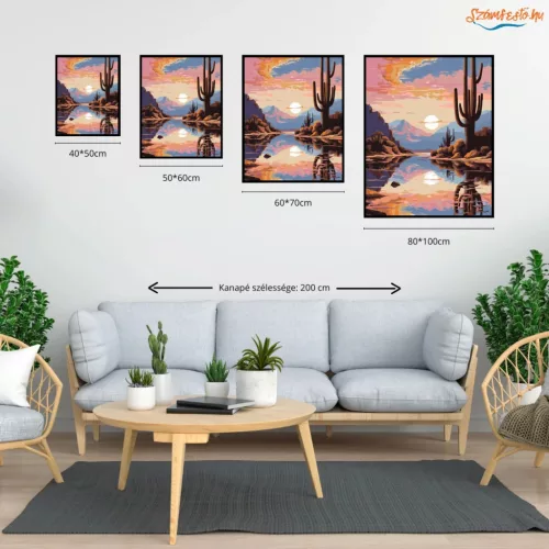 Békés kaktusz tükröződése - számfestő készlet - Számfestő.hu - 50×60cm - Keret nélkül