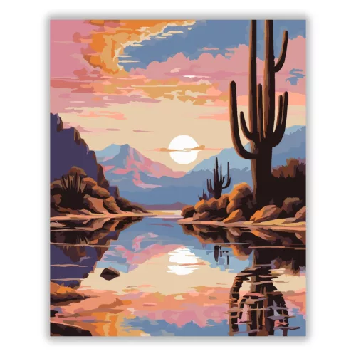 Békés kaktusz tükröződése - számfestő készlet - Számfestő.hu - 50×60cm - Keret nélkül