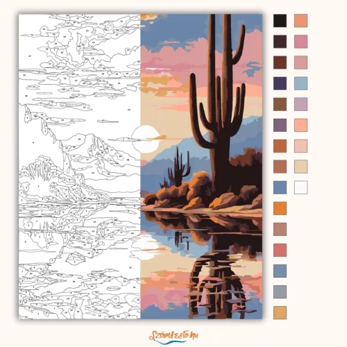 Békés kaktusz tükröződése - számfestő készlet - Számfestő.hu - 60×70cm - Keret nélkül