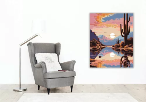 Békés kaktusz tükröződése - számfestő készlet - Számfestő.hu - 60×70cm - Keretre feszítve