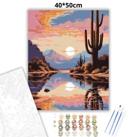 Békés kaktusz tükröződése - számfestő készlet - Számfestő.hu - 40×50cm - Keret nélkül