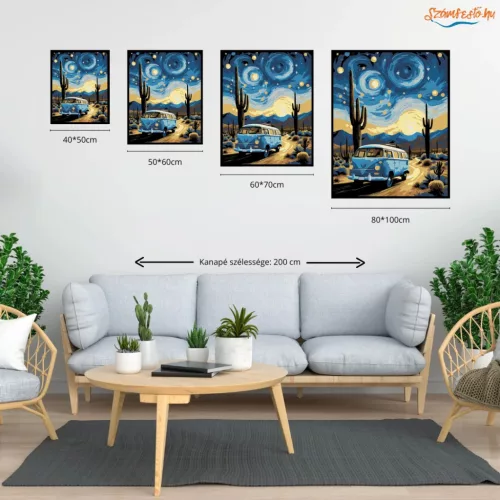 Vándorló kisbusz éjszakája - számfestő készlet - Számfestő.hu - 40×50cm - Keret nélkül