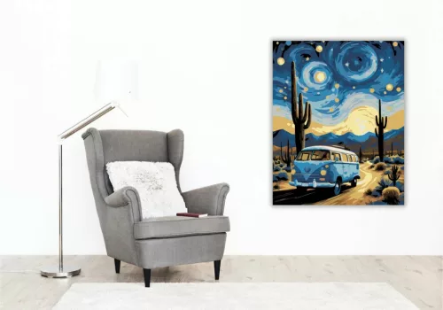 Vándorló kisbusz éjszakája - számfestő készlet - Számfestő.hu - 40×50cm - Keret nélkül