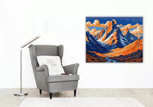 Narancsfényű csúcsok - számfestő készlet - Számfestő.hu - 50×60cm - Keret nélkül