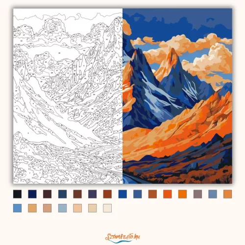 Narancsfényű csúcsok - számfestő készlet - Számfestő.hu - 60×70cm - Keretre feszítve