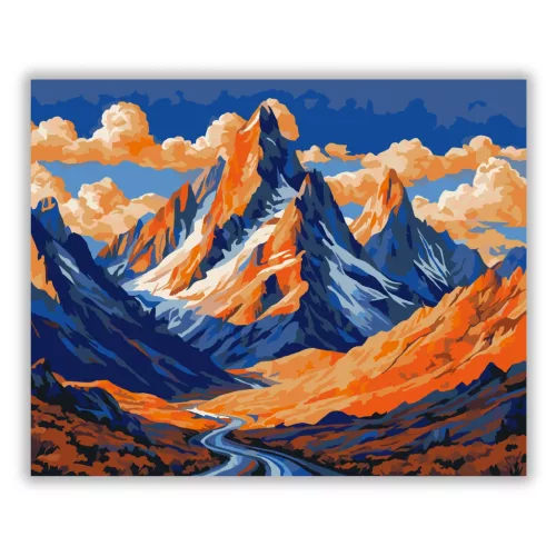 Narancsfényű csúcsok - számfestő készlet - Számfestő.hu - 60×70cm - Keret nélkül