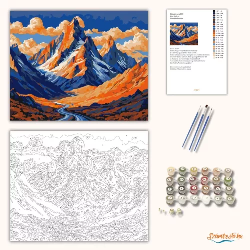 Narancsfényű csúcsok - számfestő készlet - Számfestő.hu - 40×50cm - Keretre feszítve