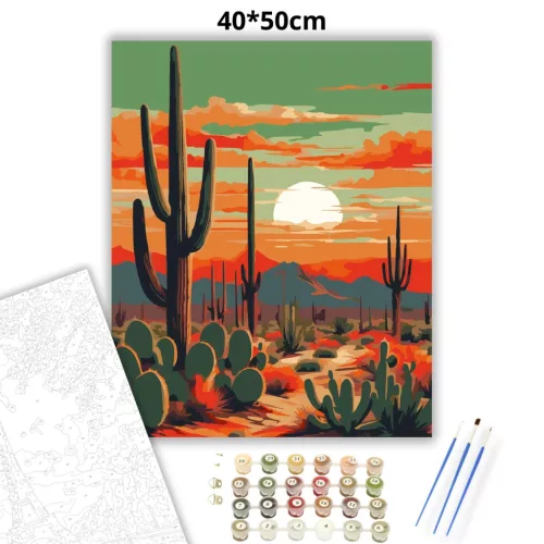 Alkonyati sivatagi ösvény - számfestő készlet - Számfestő.hu - 40×50cm - Keretre feszítve