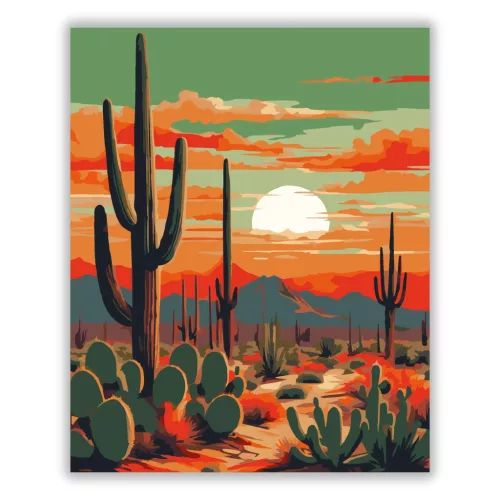 Alkonyati sivatagi ösvény - számfestő készlet - Számfestő.hu - 40×50cm - Keretre feszítve
