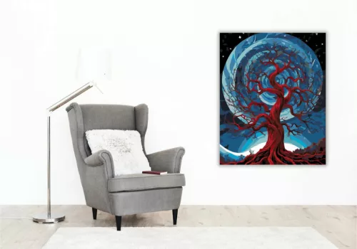 Holdfényes életfa - számfestő készlet - Számfestő.hu - 40×50cm - Keret nélkül