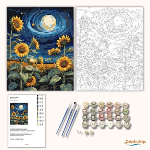 Örvénylő napraforgók - számfestő készlet - Számfestő.hu - 40×50cm - Keret nélkül