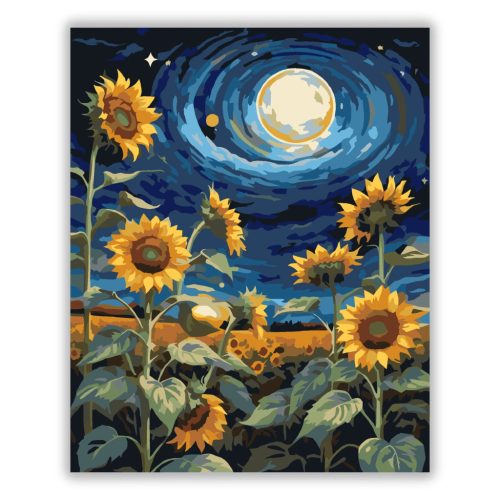 Örvénylő napraforgók - számfestő készlet - Számfestő.hu - 40×50cm - Keretre feszítve