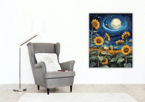 Örvénylő napraforgók - számfestő készlet - Számfestő.hu - 40×50cm - Keret nélkül