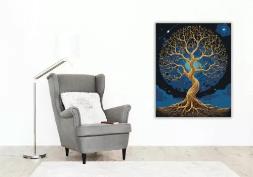 Aranyló kozmikus fa - számfestő készlet - Számfestő.hu - 40×50cm - Keret nélkül